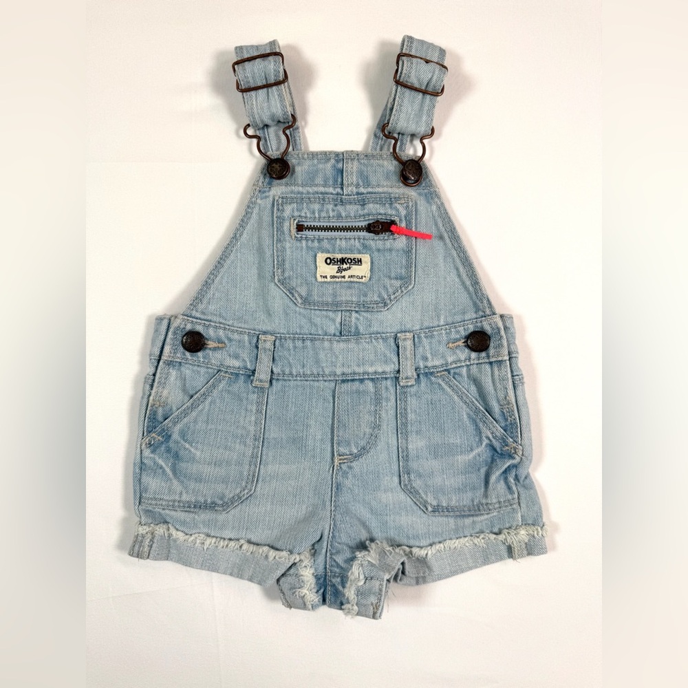 OSHKOSH B’GOSH 100% Cotton Baby Girls’ Light Wash Overall‎ Shortalls Size 9M